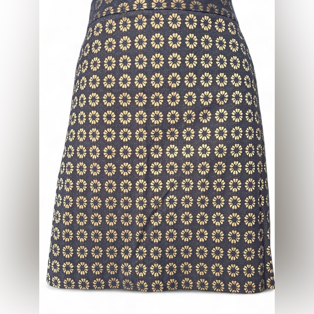 LOFT Navy and Gold Patterned Skirt